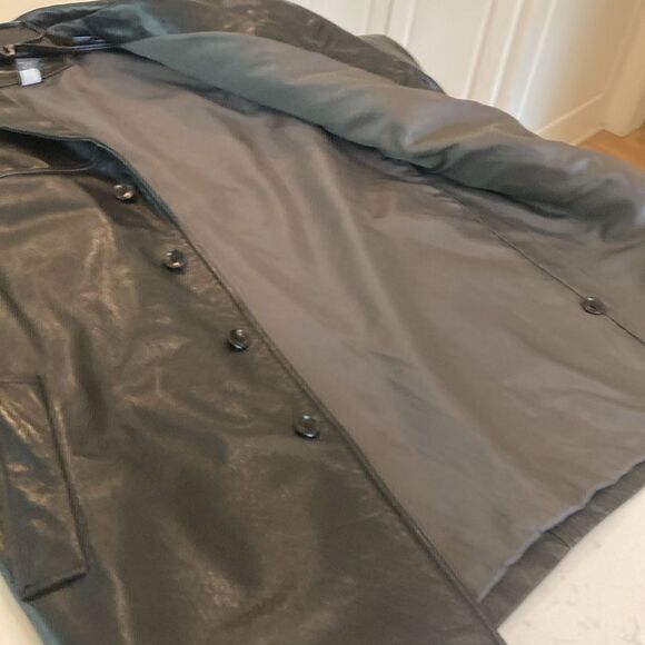 Banana Republic Button Front Casual Black Thick Leather Barn Coat Jacket Small - Picture 9 of 11